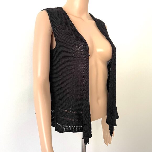 Sandra Miller Crochet Vest Sweater Womens S Black Knit Sleeveless Grandma Boho - Picture 3 of 5